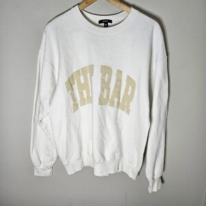 The Bar Cotton Sweatshirt White Tan Lettering Oversized Women's M